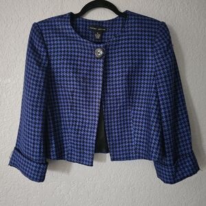 Larry Levine Women's Houndstooth Long-Sleeve One-Button Coat Blue Size Medium